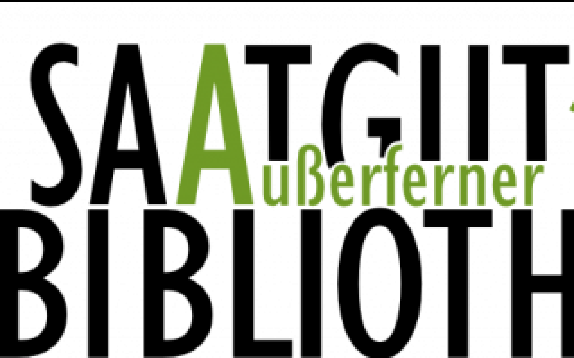 Logo Saatgutbibliothek: Schriftzug Saatgut in Großbuchstaben mit grünem "a" und in schwarzen Großbuchstaben darunter Bibliothek. Rechts vom Schriftzug ein grüne Pflänzchen mit fünf Blättern.