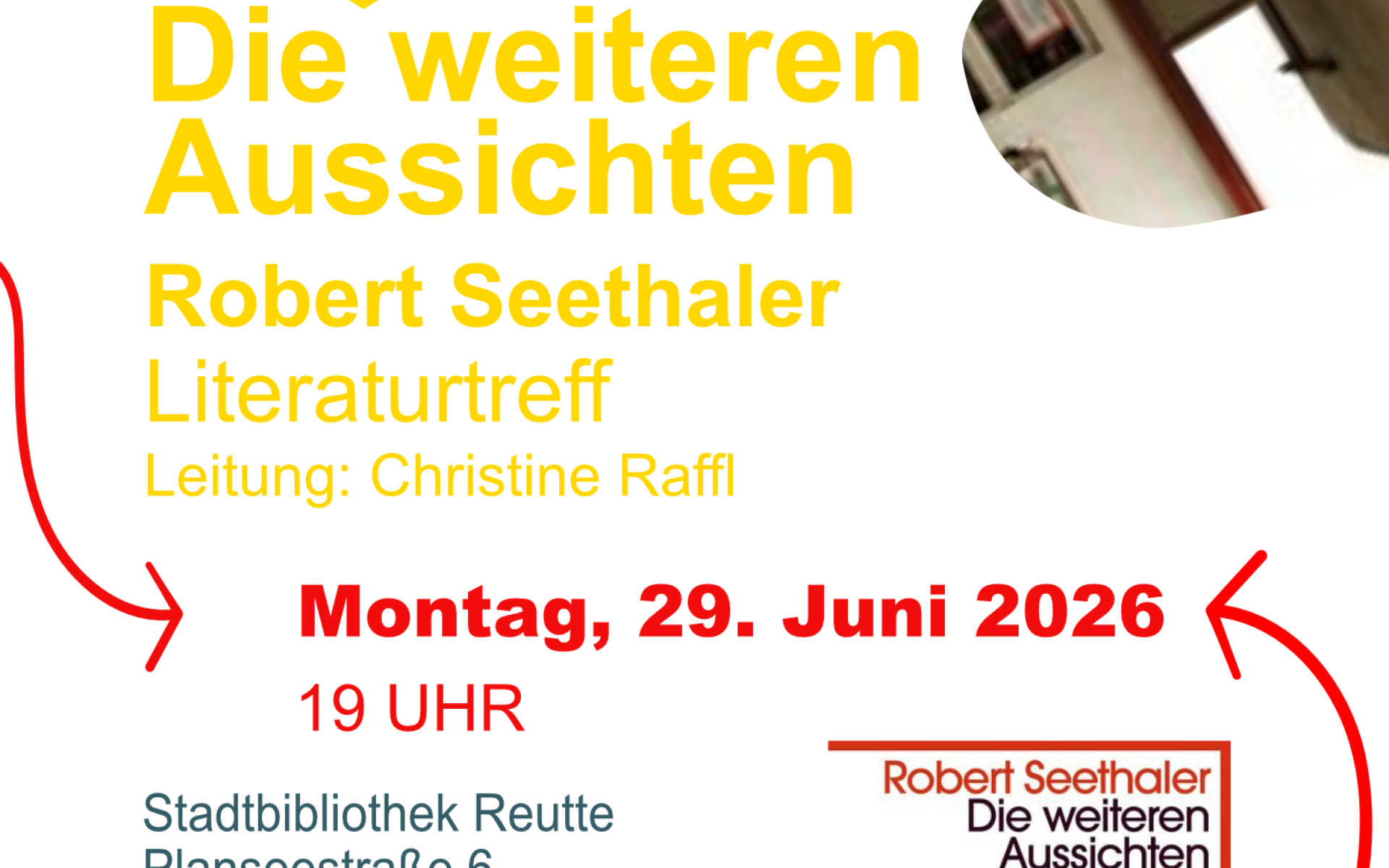 Um 19 Uhr findet am Montag, 29. Juni, der Literaturtreff statt. Besprochen wird das Buch "Die weiteren Aussichten" von Robert Seethaler.